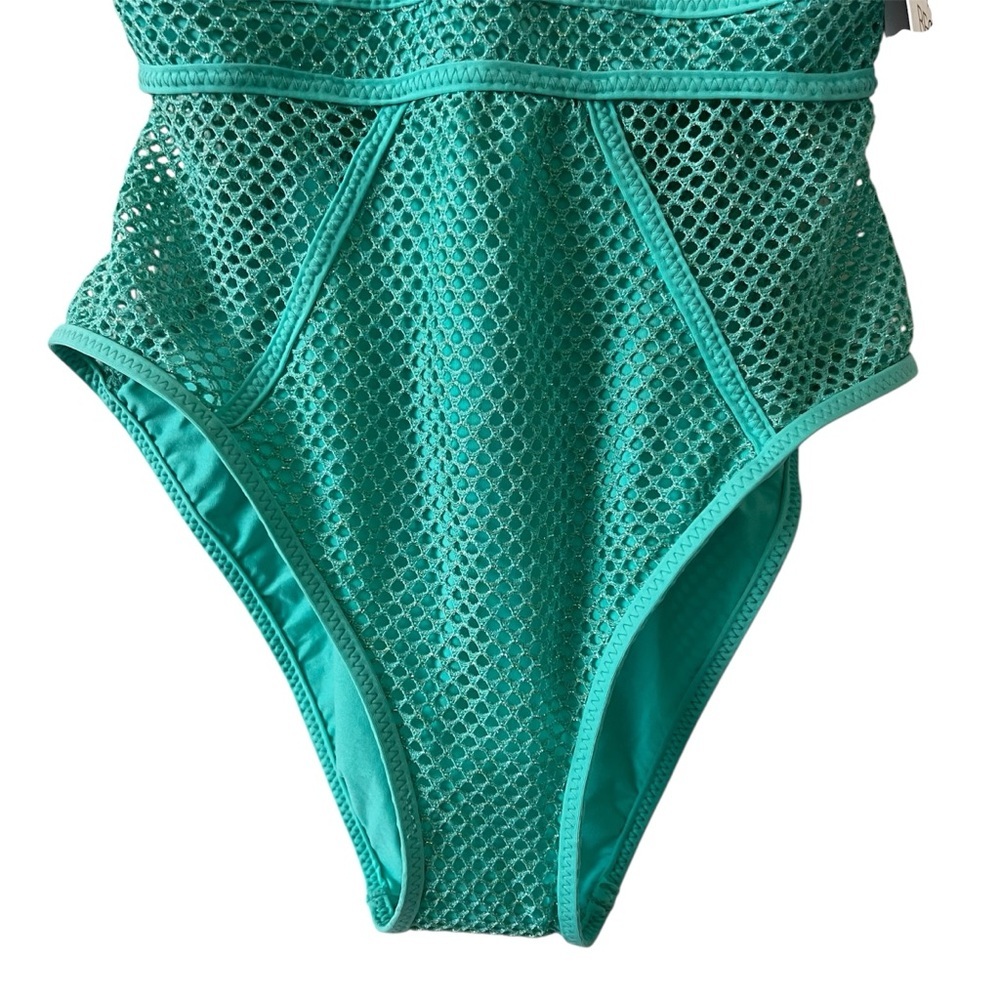 NWT Becca Network Metallic Mesh One Piece Swimsuit Bermuda Teal XS - Picture 9 of 15